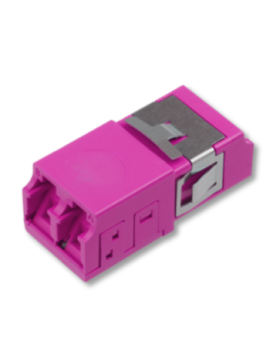 Оптический адаптер OM4, дуплекс LC, без фланцев, со шторками, пурпурный Eurolan (36A-40-2L-11MG) в Абакане Проходные адаптеры и розетки оптические Pintop.ru