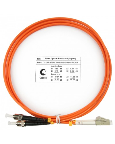 Шнур оптический duplex LC-ST 62,5/125 mm 1,5м LSZH Cabeus FOP-62-LC-ST-1,5m в Абакане Патч-корды оптические Pintop.ru