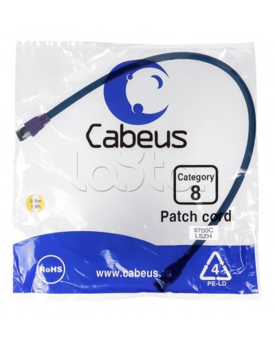 Патч-корд S/FTP Cabeus PC-SSTP-RJ45-Cat.8-0.5m-LSZH в Абакане Патчкорды (медные) Pintop.ru