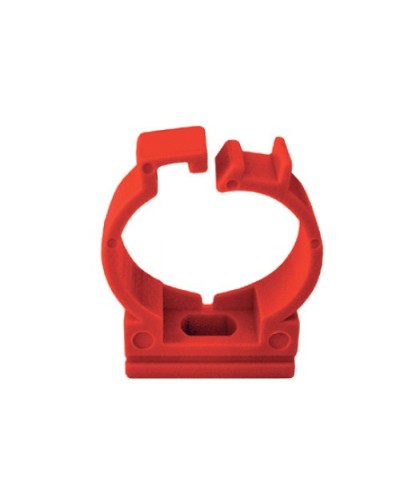 Держатель с защелкой для труб D25мм, АБС, цвет красный Экопласт (49625-50) в Абакане Держатели, клипсы, скобы Pintop.ru