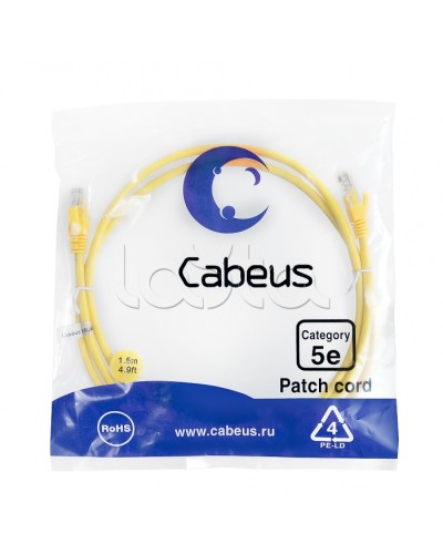 Патч-корд UTP, категория 5e, 1.5 м, неэкранированный, желтый Cabeus PC-UTP-RJ45-Cat.5e-1.5m-YL в Абакане Патчкорды (медные) Pintop.ru