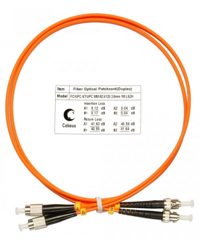 Шнур оптический duplex FC-ST 62,5/125 mm 1м LSZH Cabeus FOP-62-FC-ST-1m в Абакане Патч-корды оптические Pintop.ru