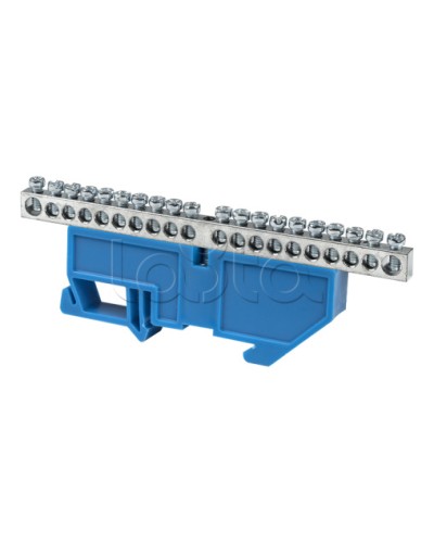 Шина 0 N (6x9мм) 20 отв. цинк синий изолятор на DIN-рейку EKF PROxima (sn1-63-20-d) в Абакане Клеммные колодки Pintop.ru