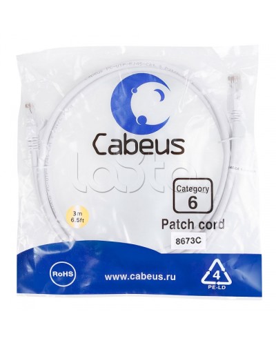 Патч-корд UTP, категория 6, 3 м, неэкранированный, белый Cabeus PC-UTP-RJ45-Cat.6-3m-WH в Абакане Патчкорды (медные) Pintop.ru