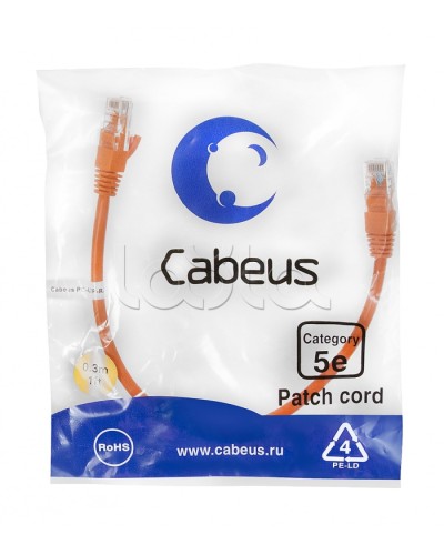 Патч-корд медный U/UTP кат.5е (0,3м) LSZH (оранжевый) Cabeus (PC-UTP-RJ45-Cat.5e-0.3m-OR-LSZH) в Абакане Патчкорды (медные) Pintop.ru