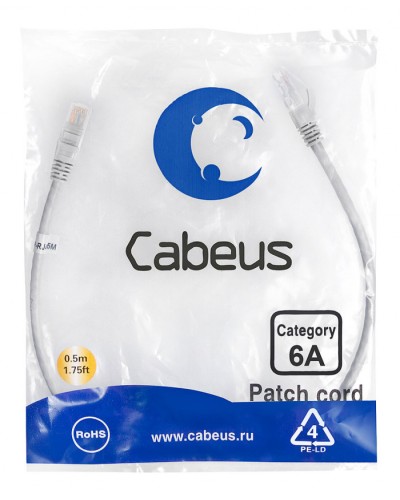 Шнур коммутационный 2xRJ-45/8P8C U/UTP кат.6 (0,5 м) Cabeus PC-UTP-RJ45-Cat.6a-0.5m-LSZH в Абакане Патчкорды (медные) Pintop.ru