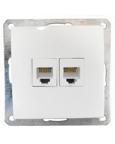 Розетка телефонная двойная 2хRJ-11 с накладкой (белый) LK60 (865604) в Абакане Розетки компьютерные и телефонные Pintop.ru