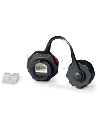 Промышленный модуль Keystone Jack RJ-45 (8P8C), IP67, категория 5e, с защитной крышкой, черный Hyperline KJ-IE-8P8C-C5e-180-BK в Абакане Распределительные коробки Pintop.ru