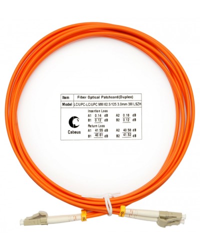 Шнур оптический duplex LC-LC 62,5/125 mm 3м LSZH Cabeus FOP-62-LC-LC-3m в Абакане Патч-корды оптические Pintop.ru