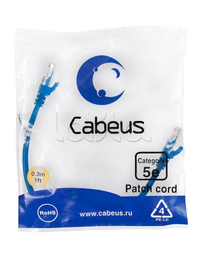 Патч-корд медный U/UTP кат.5е (0,3м) LSZH (синий) Cabeus (PC-UTP-RJ45-Cat.5e-0.3m-BL-LSZH) в Абакане Патчкорды (медные) Pintop.ru