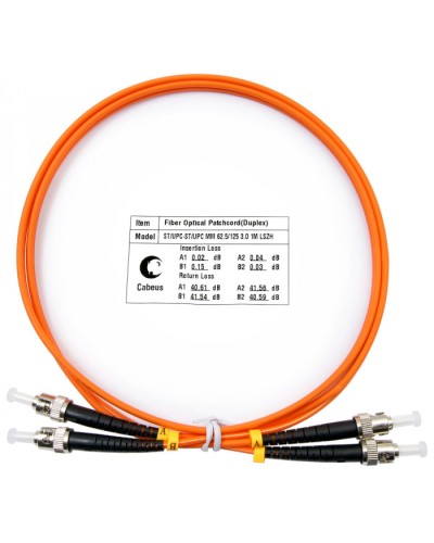 Шнур оптический duplex ST-ST 62,5/125 mm 1м LSZH Cabeus FOP-62-ST-ST-1m в Абакане Патч-корды оптические Pintop.ru