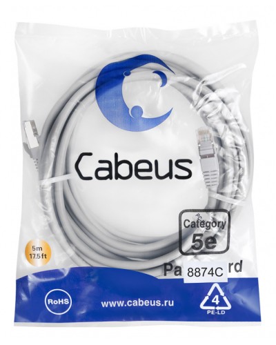 Патч-корд медный F/UTP кат.5е (10м) PVC (серый) Cabeus (PC-FTP-RJ45-Cat.5e-10m) в Абакане Патчкорды (медные) Pintop.ru