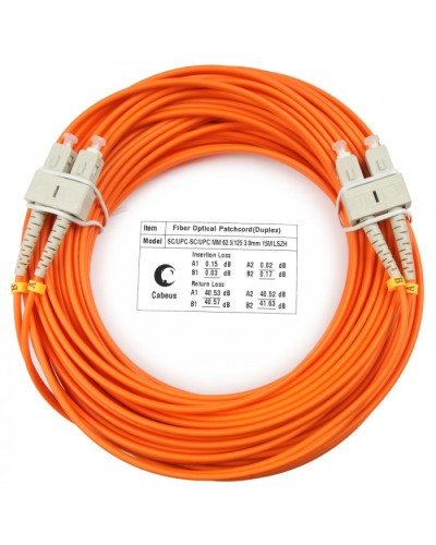 Шнур оптический duplex SC-SC 62,5/125 mm 15м LSZH Cabeus FOP-62-SC-SC-15m в Абакане Патч-корды оптические Pintop.ru