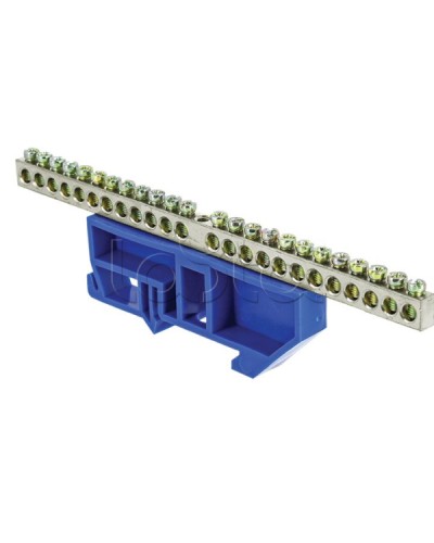 Шина 0 N (6x9мм) 24 отв. цинк синий изолятор на DIN-рейку EKF PROxima (sn1-63-24-d) в Абакане Клеммные колодки Pintop.ru