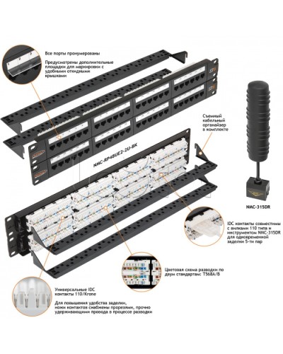 Патч-панель 19, 2U, 48xRJ45 NIKOMAX (NMC-RP48UE2-2U-BK) в Абакане Патч панель Pintop.ru