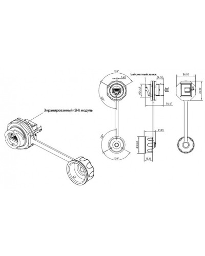 Промышленный модуль Keystone Jack RJ-45 (8P8C) Hyperline (KJ-IE-8P8C-C5e-180-SH-F-BK) в Абакане Патч-корды и пигтейлы Pintop.ru