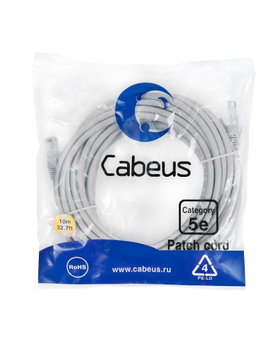 Патч-корд медный U/UTP кат.5е (20м) LSZH (серый) Cabeus (PC-UTP-RJ45-Cat.5e-20m-LSZH) в Абакане Патчкорды (медные) Pintop.ru