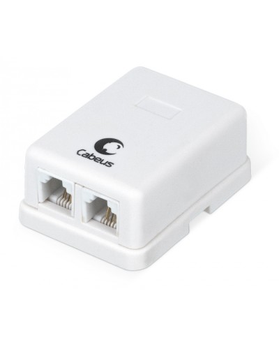 Розетка телефонная RJ-12(6P4C), двойная, внешняя, белая Cabeus WS-6P4C-TEL-2 в Абакане Розетки компьютерные и телефонные Pintop.ru