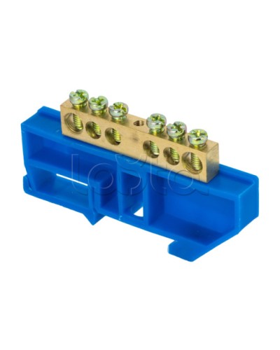 Шина 0 N (8х12мм) 6 отверстий латунь синий изолятор на DIN-рейку EKF PROxima (sn0-125-6-d) в Абакане Клеммные колодки Pintop.ru