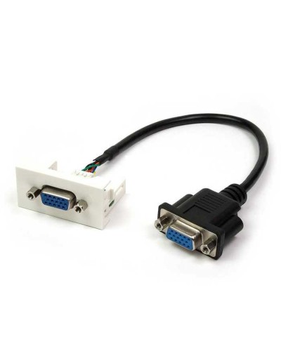 Вставка Mosaic 22.5x45 с адаптером VGA D-SUB HDB-15 мама, со шнуром 3 м папа, белая LANMASTER LAN-WA-LP-VGA-FM-3.0 в Абакане Аксессуары для стоек и шкафов Pintop.ru