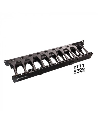 Кабельный органайзер 19 c пластиковыми пальцами глубиной 106 мм и крышкой, 1U LANMASTER (LAN-ORG-PF/S-1U) в Абакане Кабельные органайзеры Pintop.ru