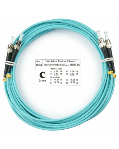 Шнур оптический duplex ST-ST 50/125 MM OM3 5 м LSZH Cabeus FOP-50-ST-ST-5M в Абакане Патч-корды и пигтейлы Pintop.ru