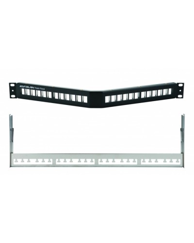 Коммутационная угловая панель 19” наборная, FTP, 1U, 24 порта, черный Eurolan (27A-00-24BL) в Абакане Патч панель Pintop.ru