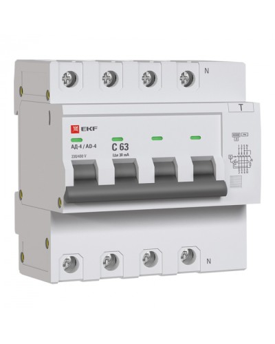 Дифференциальный автомат АД-4 63А/ 30мА (хар. C, AC, электронный) 6кА EKF PROxima (DA4-6-63-30-pro) в Абакане Электротехническое оборудование Pintop.ru