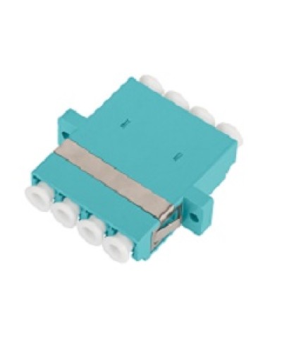 Адаптер NIKOMAX волоконно-оптический, соединительный, многомодовый, стандарта OM3, LC/UPC-LC/UPC, квадро, пластиковый, без шторки, с фланцами, аква, уп-ка 2шт. в Абакане Проходные адаптеры и розетки оптические Pintop.ru
