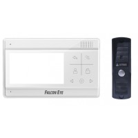 Комплект видеодомофона Falcon Eye Vela + AVP-505 (PAL) Темно-Серый (Видеодомофон Vela: дисплей 4,3" TFT; сенсорные кнопки; подключение до 2-х вызывных панелей; OSD меню; питание AC 220В (встроенный БП).Вызывная видеопанель AVC-505 (PAL): накладная, 4