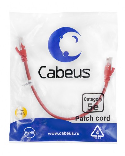 Патч-корд медный U/UTP кат.5е (0,3м) LSZH (красный) Cabeus (PC-UTP-RJ45-Cat.5e-0.3m-RD-LSZH) в Абакане Патчкорды (медные) Pintop.ru