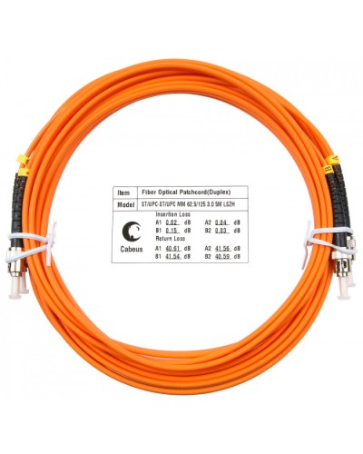 Шнур оптический duplex ST-ST 62,5/125 MM 5 м LSZH Cabeus FOP-62-ST-ST-5M в Абакане Патч-корды оптические Pintop.ru