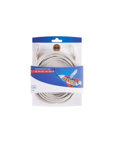 Патч-корд U/UTP RJ45-RJ45, CAT 5e, PVC, серый, 5м REXANT 06-3204 в Абакане Патчкорды (медные) Pintop.ru