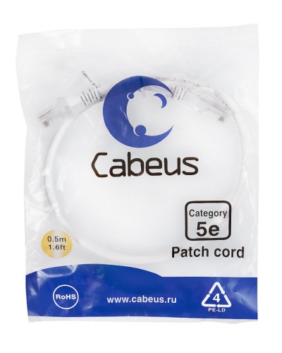 Патч-корд медный U/UTP кат.5е (0,5м) LSZH (белый) Cabeus (PC-UTP-RJ45-Cat.5e-0.5m-WH-LSZH) в Абакане Патчкорды (медные) Pintop.ru