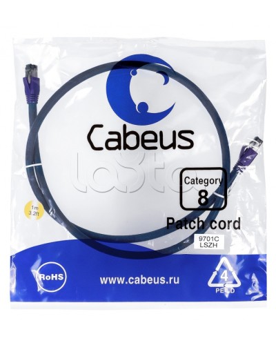 Патч-корд S/FTP Cabeus PC-SSTP-RJ45-Cat.8-1m-LSZH в Абакане Патчкорды (медные) Pintop.ru