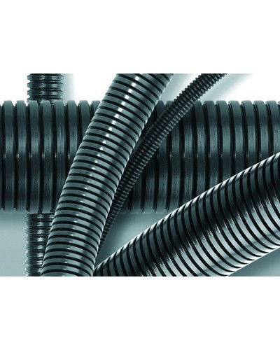 Труба ПА 6 гофр. DN12мм, ПВ-0, Dвн 12,2 мм, Dнар 15,8 мм, цвет тёмно-серый, без протяжки DKC PA601216F0 в Абакане Гладкая труба Pintop.ru