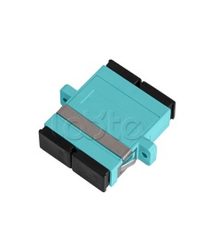 Адаптер NIKOMAX волоконно-оптический, соединительный, многомодовый, стандарта OM3, SC/UPC-SC/UPC, двойной, пластиковый, без шторки, с фланцами, аква, уп-ка 2шт. NIKOMAX (NMF-OA2M3-FN-SCU-SCU-AQ-2) в Абакане Проходные адаптеры и розетки оптические Pint