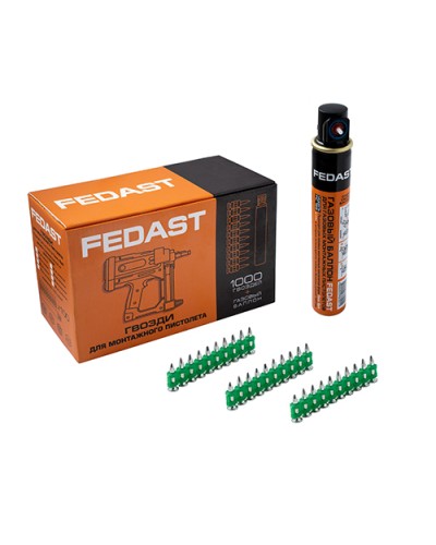 Гвозди 3.0*19 мм усиленные для монтажного пистолета в комплекте с газовым баллоном 165 мм FEDAST (fd3019egfc) в Абакане Крепеж: Дюбели, шурупы, саморезы Pintop.ru