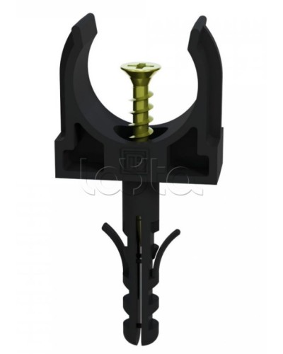 Крепеж-клипса с дюбелем и саморезом черная д25 в малой упаковке (10шт/450шт уп/кор) Промрукав (PR13.0313) в Абакане Держатели, клипсы, скобы Pintop.ru