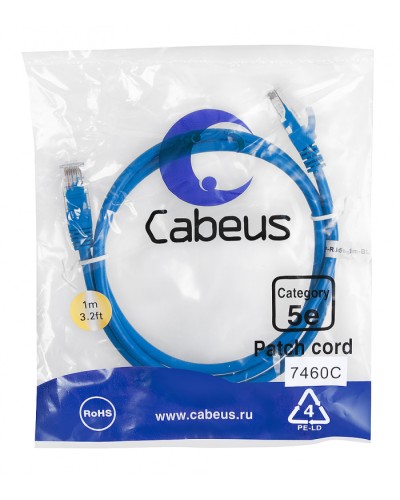 Патч-корд медный U/UTP категория 5е (1м) LSZH (синий) Cabeus (PC-UTP-RJ45-Cat.5e-1m-BL-LSZH) в Абакане Патчкорды (медные) Pintop.ru