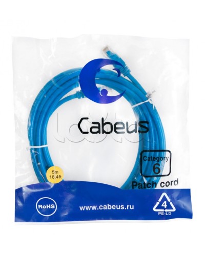 Патч-корд UTP, категория 6, 5 м, неэкранированный, синий Cabeus PC-UTP-RJ45-Cat.6-5m-BL в Абакане Патчкорды (медные) Pintop.ru