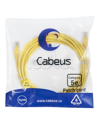 Патч-корд медный U/UTP кат.5е (5м) LSZH (желтый) Cabeus (PC-UTP-RJ45-Cat.5e-5m-YL-LSZH) в Абакане Патчкорды (медные) Pintop.ru