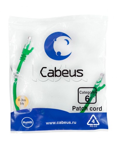 Патч-корд UTP, категория 6, 0.3 м, неэкранированный, зеленый Cabeus PC-UTP-RJ45-Cat.6-0.3m-GN в Абакане Патчкорды (медные) Pintop.ru