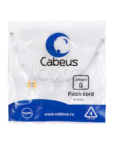 Патч-корд UTP, категория 6, 0.3 м, неэкранированный, белый Cabeus PC-UTP-RJ45-Cat.6-0.3m-WH в Абакане Патчкорды (медные) Pintop.ru