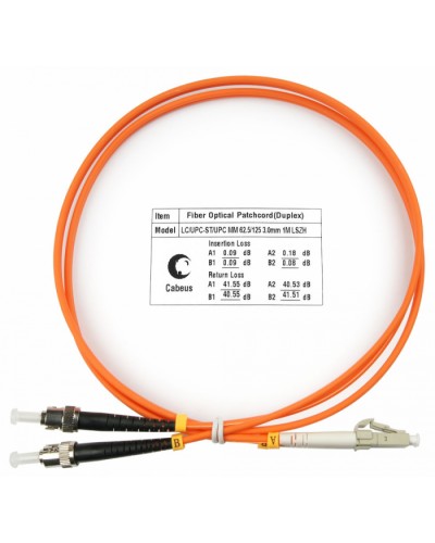 Шнур оптический duplex LC-ST 62,5/125 mm 1м LSZH Cabeus FOP-62-LC-ST-1m в Абакане Патч-корды оптические Pintop.ru