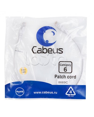 Патч-корд UTP, категория 6, 0.5 м, неэкранированный, белый Cabeus PC-UTP-RJ45-Cat.6-0.5m-WH в Абакане Патчкорды (медные) Pintop.ru
