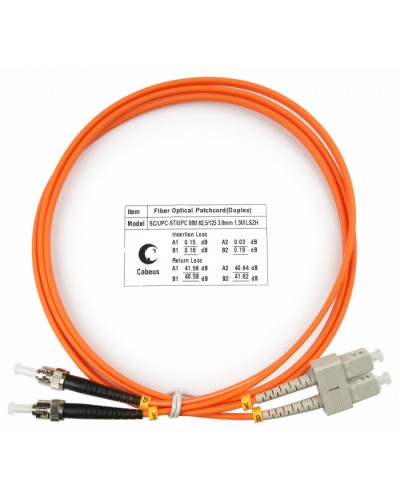 Шнур оптический duplex SC-ST 62,5/125 mm 1,5м LSZH Cabeus FOP-62-SC-ST-1,5m в Абакане Патч-корды оптические Pintop.ru