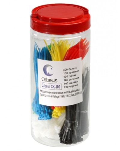 Набор стяжек нейлоновых неоткрывающихся, безгалогенные (halogen free), 100x2.5мм Cabeus CK-100 в Абакане Стяжки-хомуты Pintop.ru