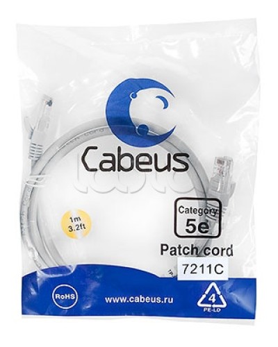 Патч-корд 2xRJ-45/8P8C UTP кат.5е (1 м) Cabeus PC-UTP-RJ45-Cat.5e-1m-BL в Абакане Патчкорды (медные) Pintop.ru