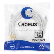 Патч-корд UTP, категория 5e, 5 м, неэкранированный, белый Cabeus PC-UTP-RJ45-Cat.5e-5m-WH